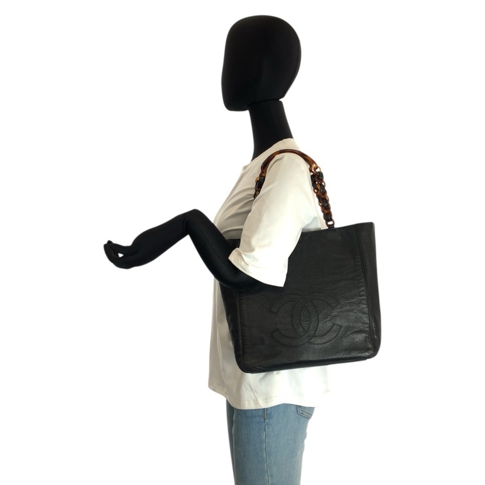 CHANEL Vintage Black Leather Logo Shoulder Bag - Picture 7 of 10